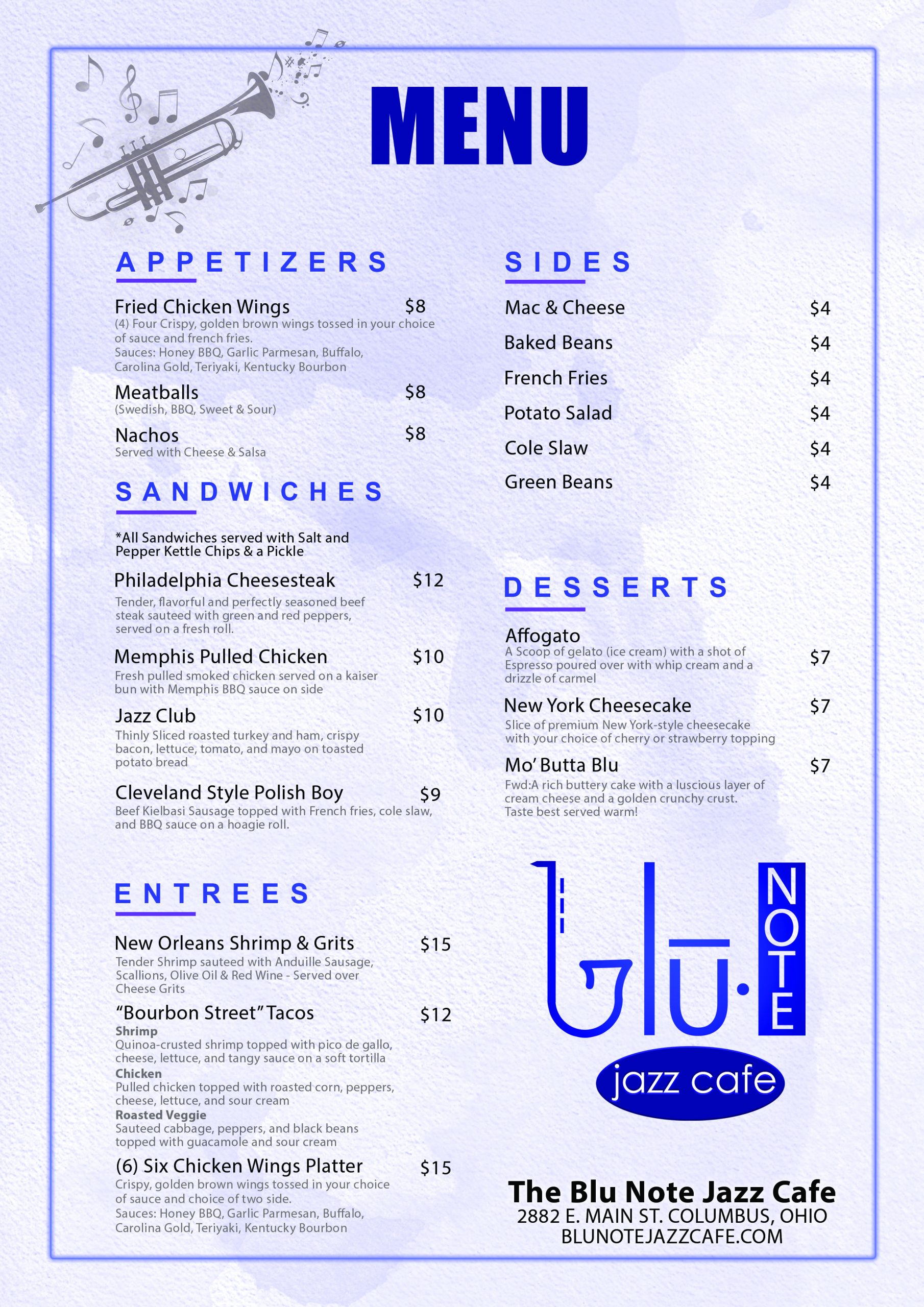 Blu Note Menu Blu Note Jazz Cafe